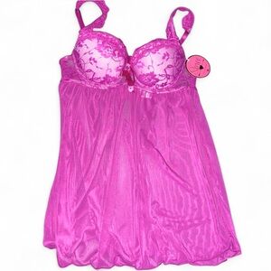 Spree Magenta Pink Lace Mesh Babydoll Tank Top Size M